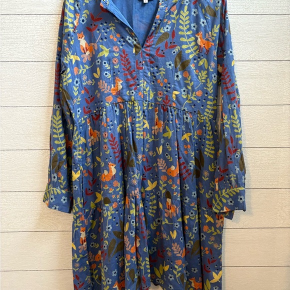 OLIVIA JAMES The Label Waverly True Blue Foxes Dress, Size Large - Picture 3 of 7
